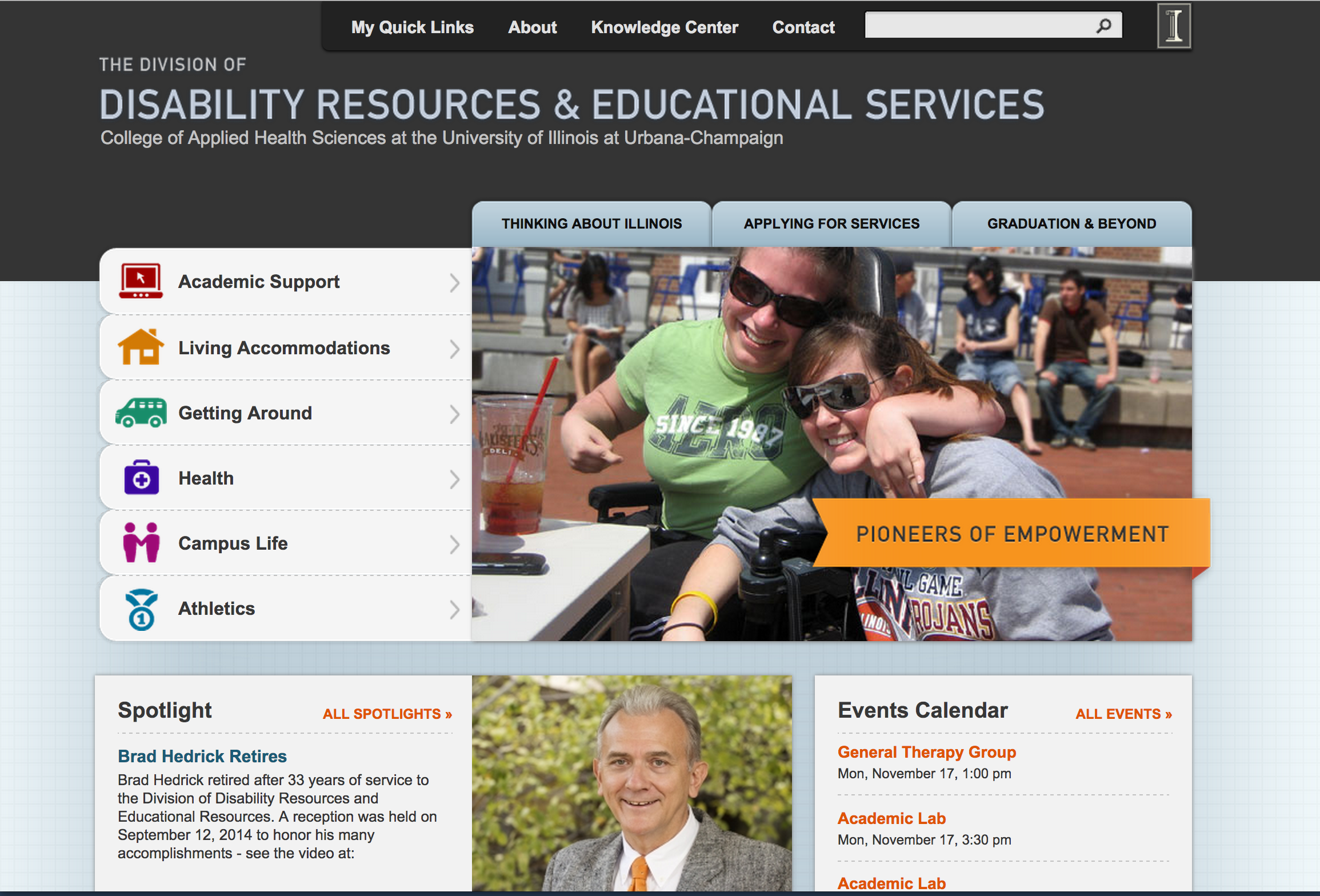 Graphical browser rendering of University of Illinois Disability Services Home Page